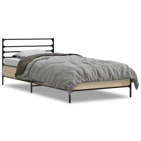 Bedframe bewerkt hout en metaal sonoma eikenkleurig 75x190 cm