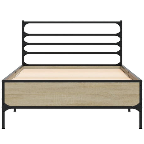 Bedframe bewerkt hout en metaal sonoma eikenkleurig 75x190 cm