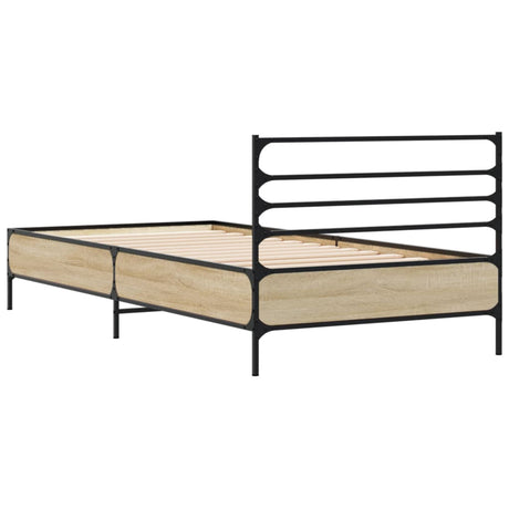 Bedframe bewerkt hout en metaal sonoma eikenkleurig 75x190 cm
