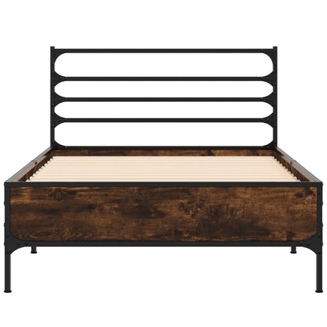 Bedframe bewerkt hout en metaal gerookt eikenkleurig 75x190 cm
