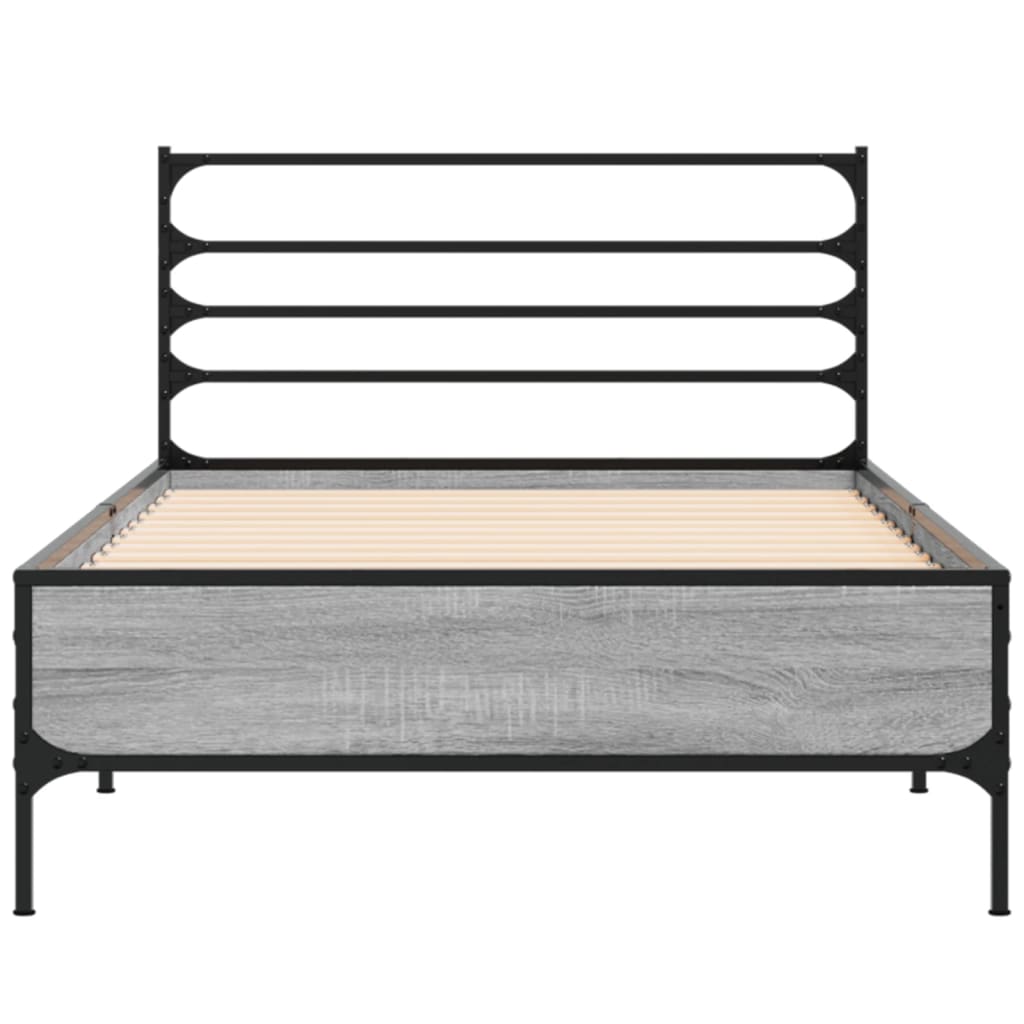 Bedframe bewerkt hout en metaal grijs sonoma eiken 75x190 cm