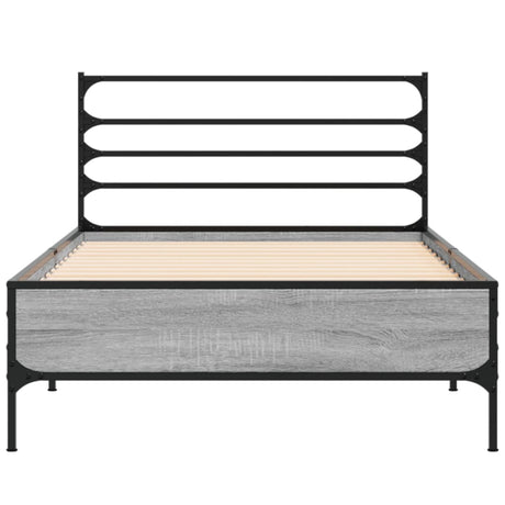 Bedframe bewerkt hout en metaal grijs sonoma eiken 75x190 cm