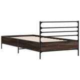 Bedframe bewerkt hout en metaal bruin eikenkleurig 75x190 cm - AllerleiShop