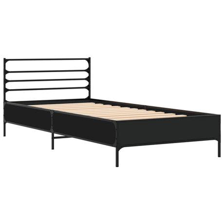 Bedframe bewerkt hout en metaal zwart 90x190 cm