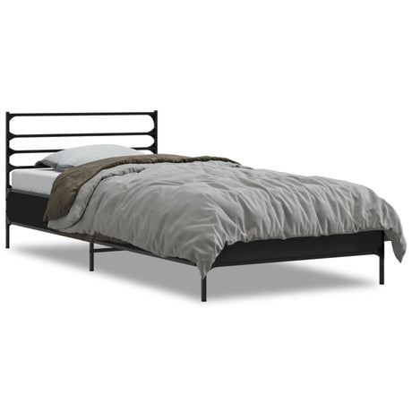 Bedframe bewerkt hout en metaal zwart 90x190 cm