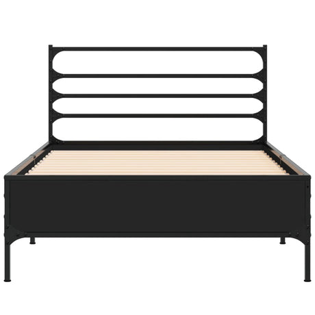 Bedframe bewerkt hout en metaal zwart 90x190 cm