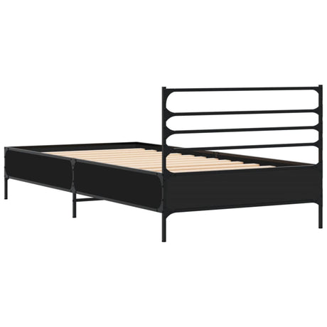 Bedframe bewerkt hout en metaal zwart 90x190 cm