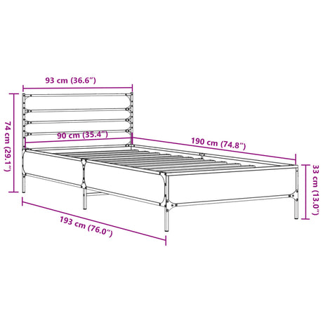 Bedframe bewerkt hout en metaal zwart 90x190 cm