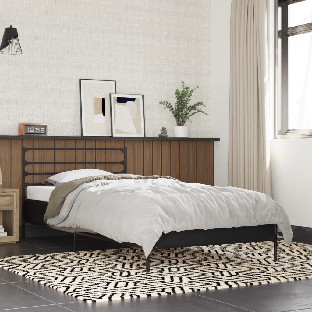 Bedframe bewerkt hout en metaal zwart 90x190 cm - AllerleiShop