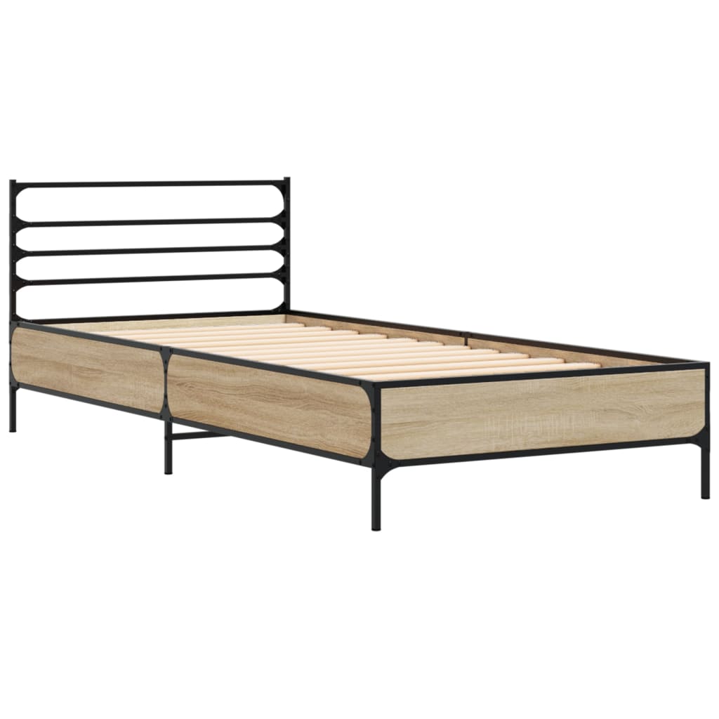 Bedframe bewerkt hout en metaal sonoma eikenkleurig 90x190 cm - AllerleiShop