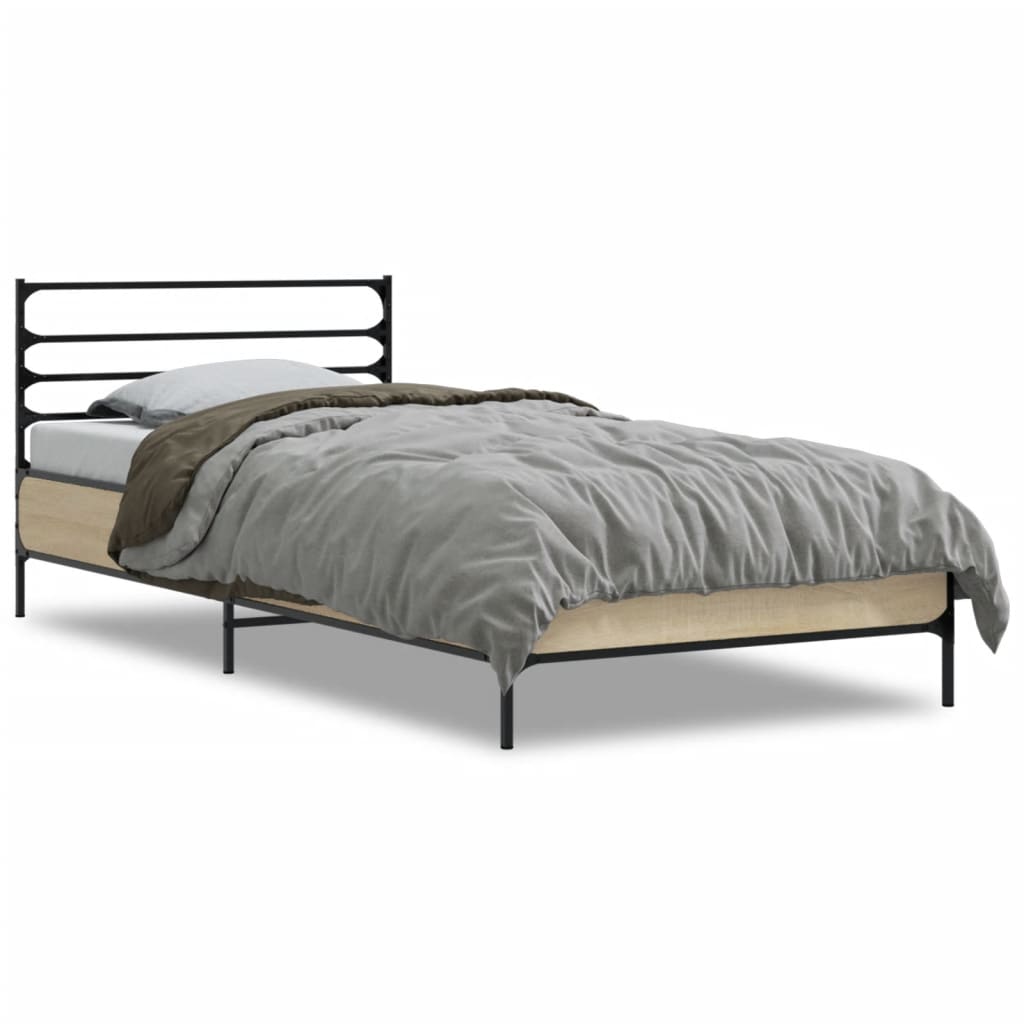 Bedframe bewerkt hout en metaal sonoma eikenkleurig 90x190 cm - AllerleiShop