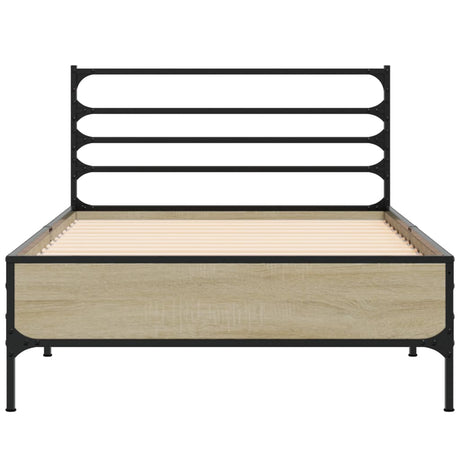 Bedframe bewerkt hout en metaal sonoma eikenkleurig 90x190 cm
