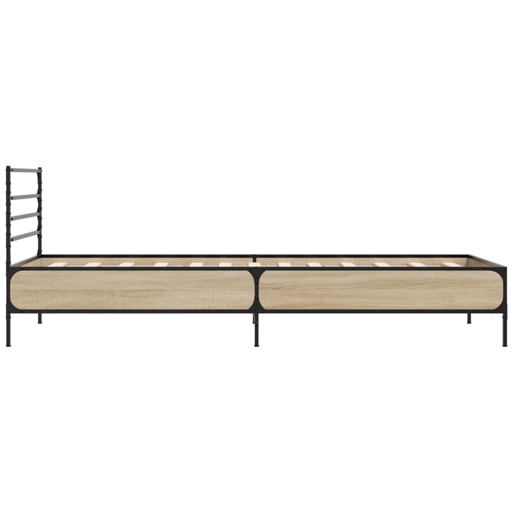 Bedframe bewerkt hout en metaal sonoma eikenkleurig 90x190 cm - AllerleiShop