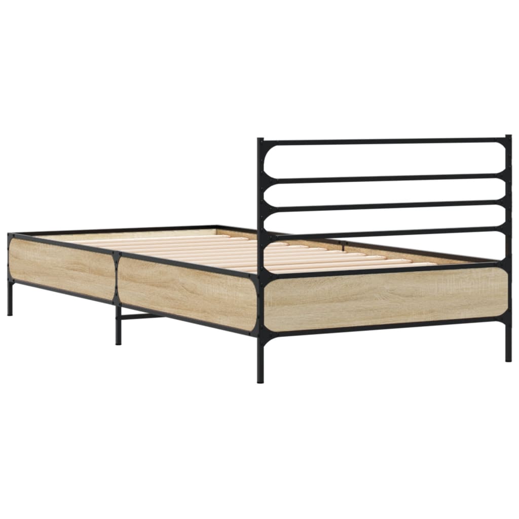 Bedframe bewerkt hout en metaal sonoma eikenkleurig 90x190 cm - AllerleiShop