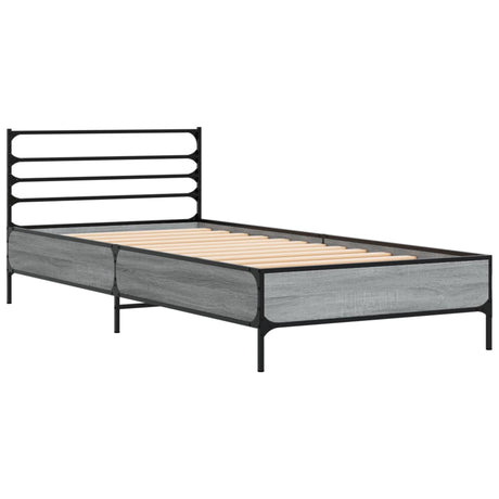 Bedframe bewerkt hout en metaal grijs sonoma eiken 90x190 cm