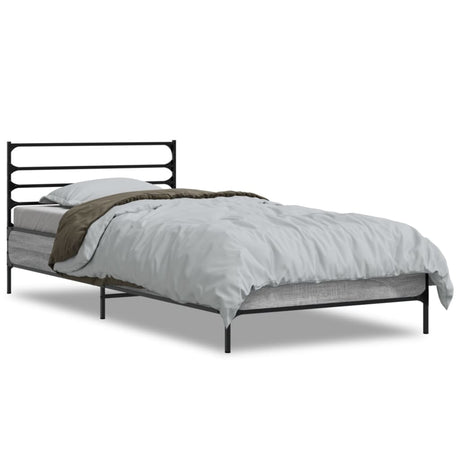 Bedframe bewerkt hout en metaal grijs sonoma eiken 90x190 cm