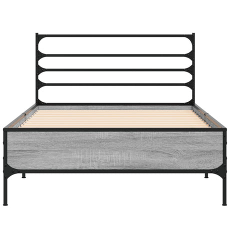 Bedframe bewerkt hout en metaal grijs sonoma eiken 90x190 cm