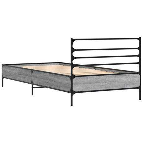 Bedframe bewerkt hout en metaal grijs sonoma eiken 90x190 cm
