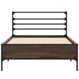 Bedframe bewerkt hout en metaal bruin eikenkleurig 90x190 cm - AllerleiShop