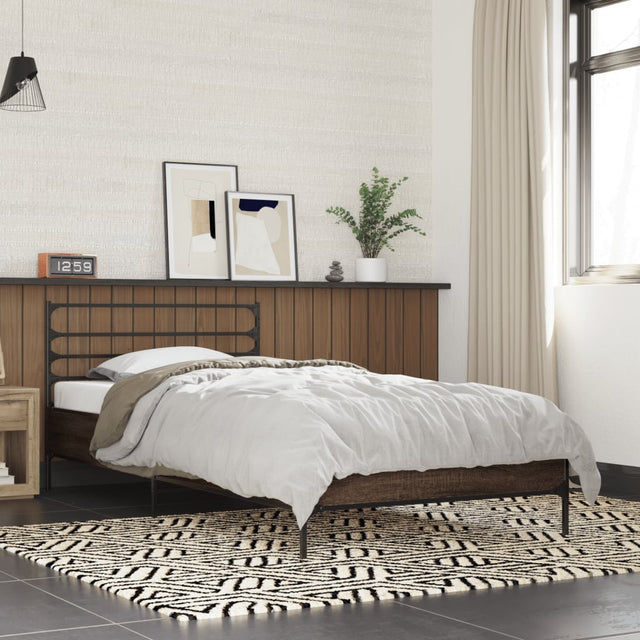 Bedframe bewerkt hout en metaal bruin eikenkleurig 90x190 cm - AllerleiShop