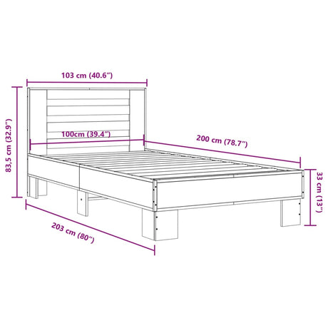 Bedframe bewerkt hout en metaal zwart 100x200 cm