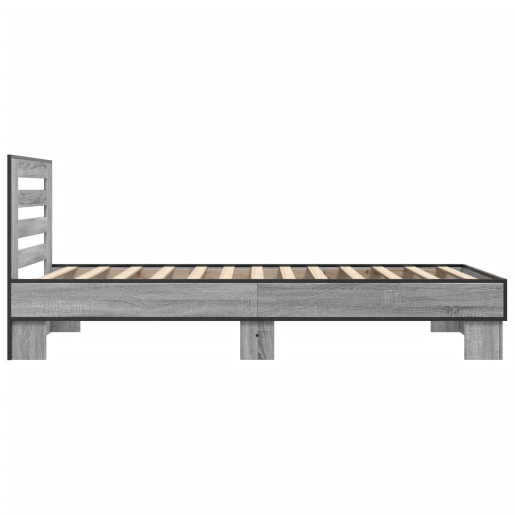 Bedframe bewerkt hout en metaal grijs sonoma eiken 100x200 cm - AllerleiShop