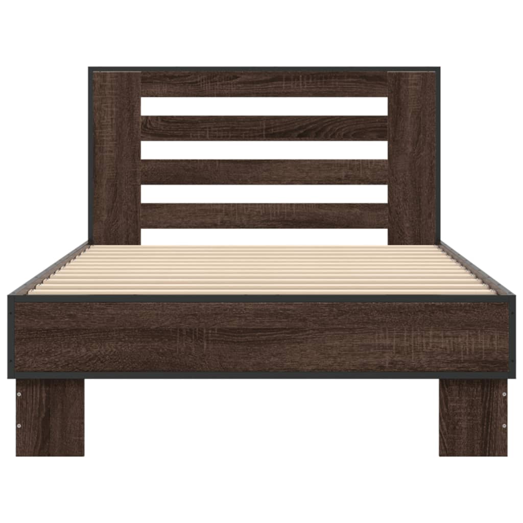 Bedframe bewerkt hout en metaal bruin eikenkleurig 100x200 cm