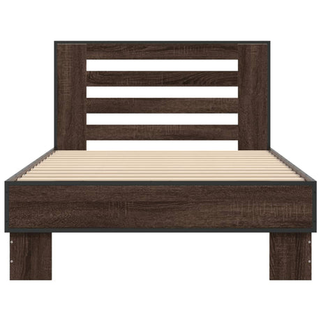 Bedframe bewerkt hout en metaal bruin eikenkleurig 100x200 cm