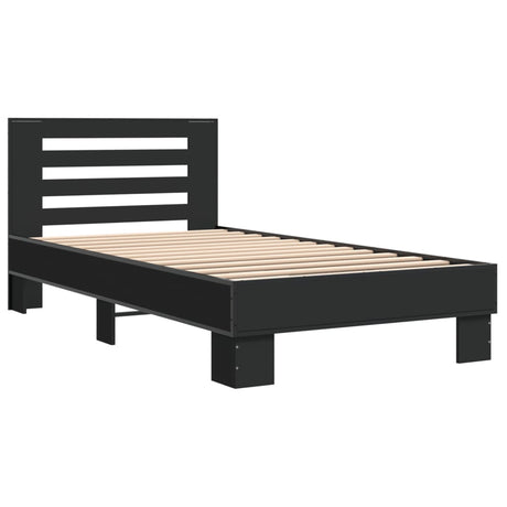 Bedframe bewerkt hout en metaal zwart 90x200 cm