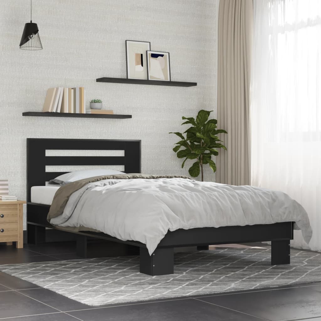 Bedframe bewerkt hout en metaal zwart 90x200 cm - AllerleiShop