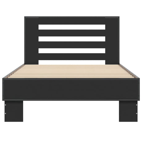 Bedframe bewerkt hout en metaal zwart 90x200 cm
