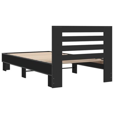 Bedframe bewerkt hout en metaal zwart 90x200 cm