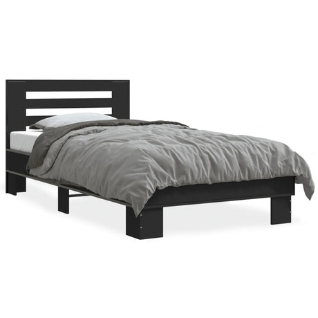 Bedframe bewerkt hout en metaal zwart 90x200 cm