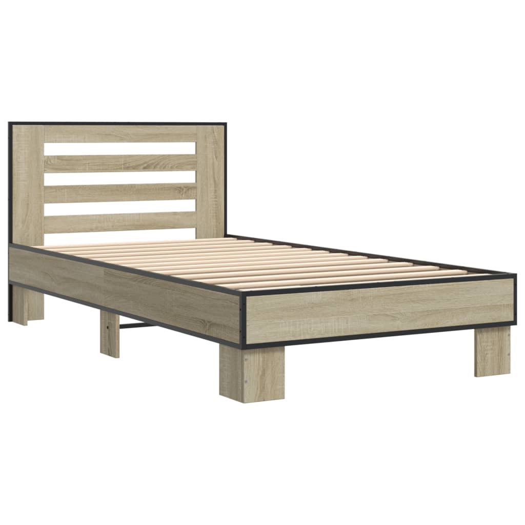 Bedframe bewerkt hout en metaal sonoma eikenkleurig 90x200 cm - AllerleiShop