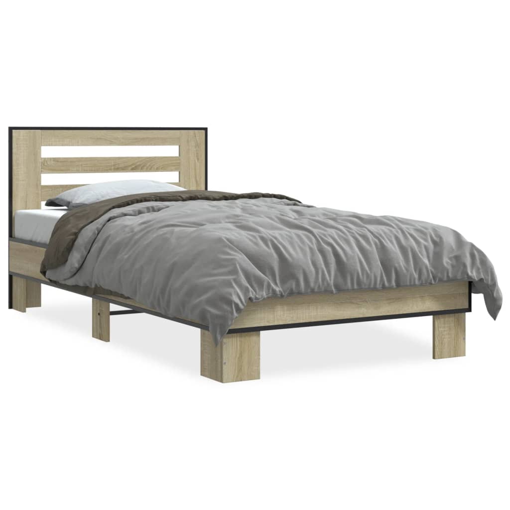 Bedframe bewerkt hout en metaal sonoma eikenkleurig 90x200 cm - AllerleiShop