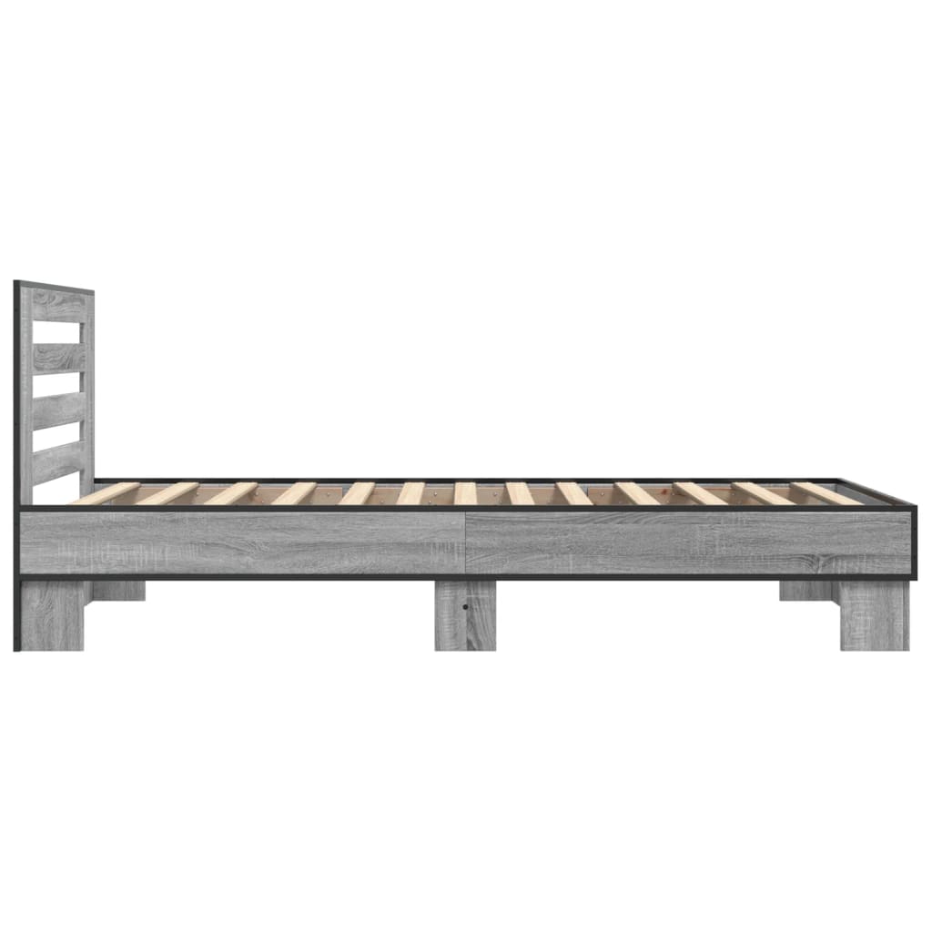 Bedframe bewerkt hout en metaal grijs sonoma eiken 90x200 cm