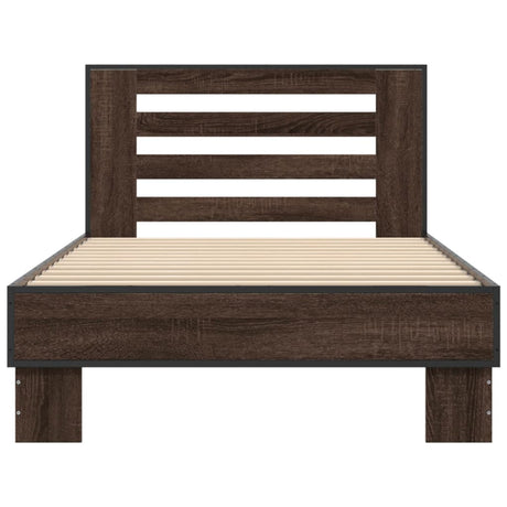 Bedframe bewerkt hout en metaal bruin eikenkleurig 90x200 cm