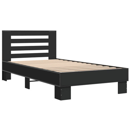 Bedframe bewerkt hout en metaal zwart 75x190 cm