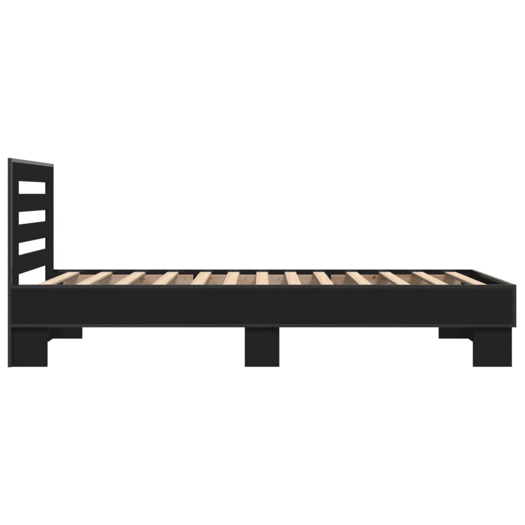 Bedframe bewerkt hout en metaal zwart 75x190 cm - AllerleiShop