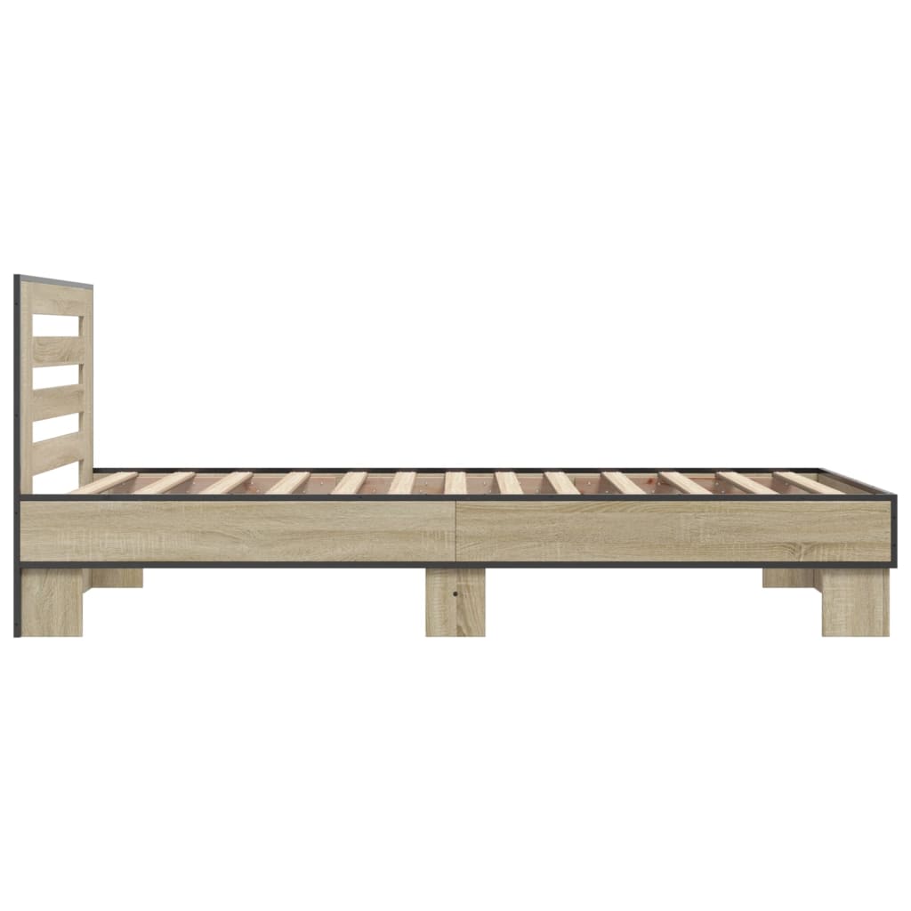 Bedframe bewerkt hout en metaal sonoma eikenkleurig 75x190 cm - AllerleiShop