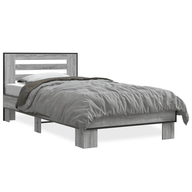 Bedframe bewerkt hout en metaal grijs sonoma eiken 75x190 cm - AllerleiShop