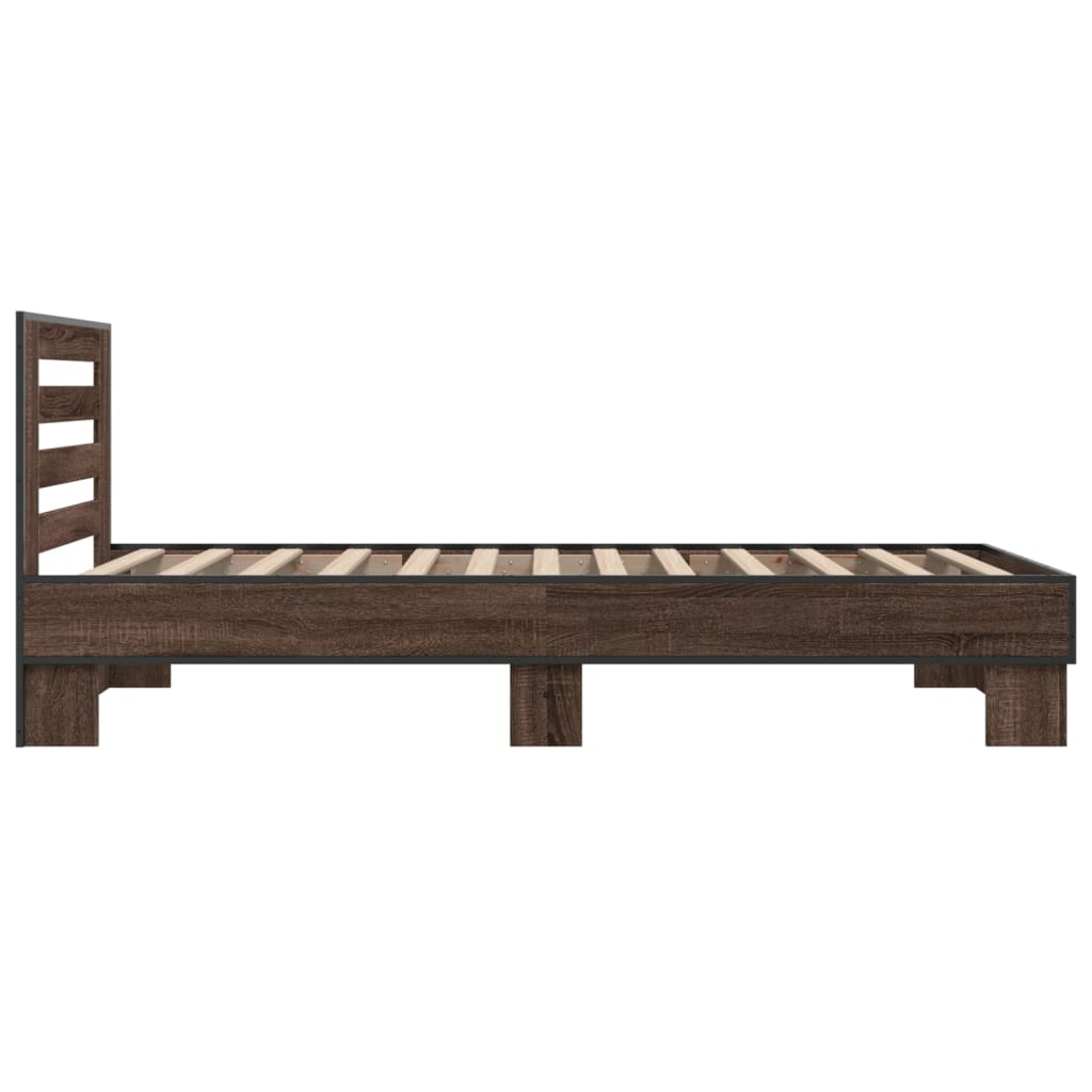 Bedframe bewerkt hout en metaal bruin eikenkleurig 75x190 cm - AllerleiShop