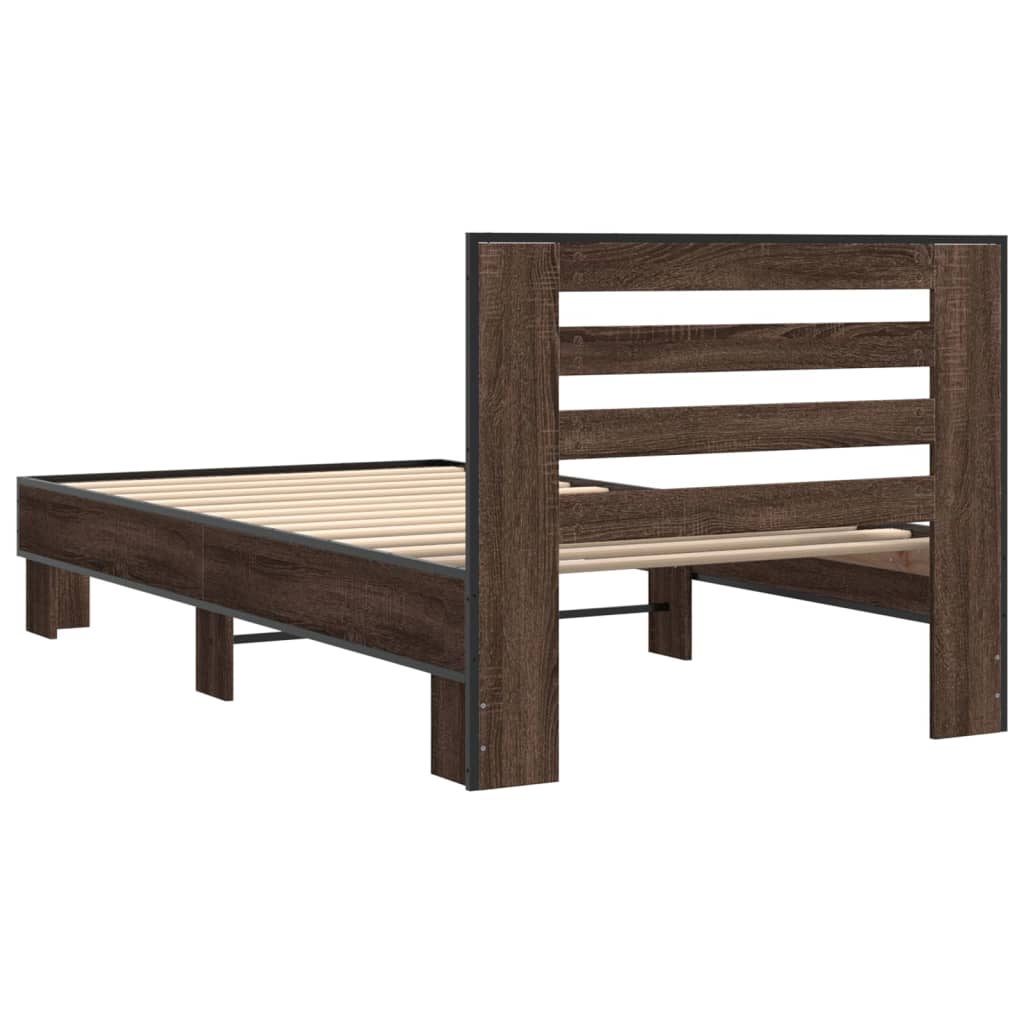 Bedframe bewerkt hout en metaal bruin eikenkleurig 75x190 cm - AllerleiShop