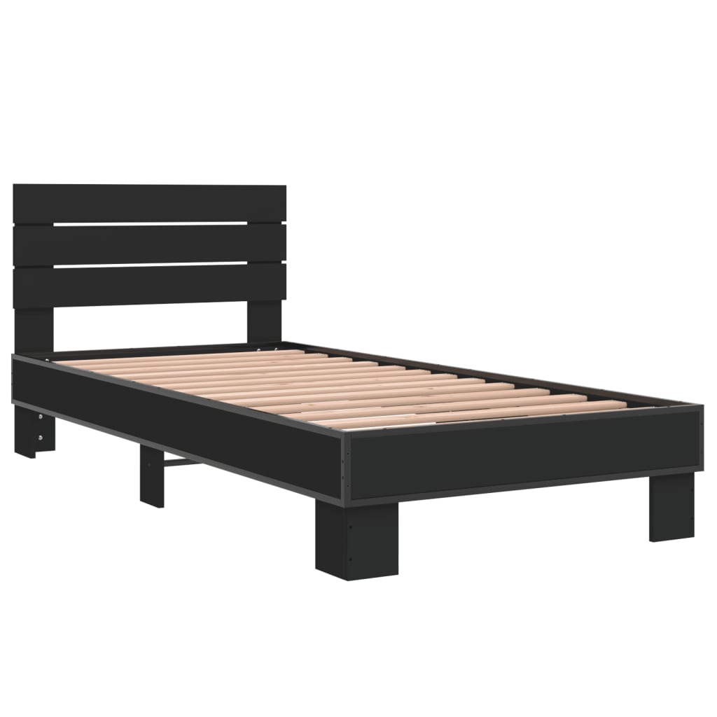 Bedframe bewerkt hout en metaal zwart 100x200 cm - AllerleiShop