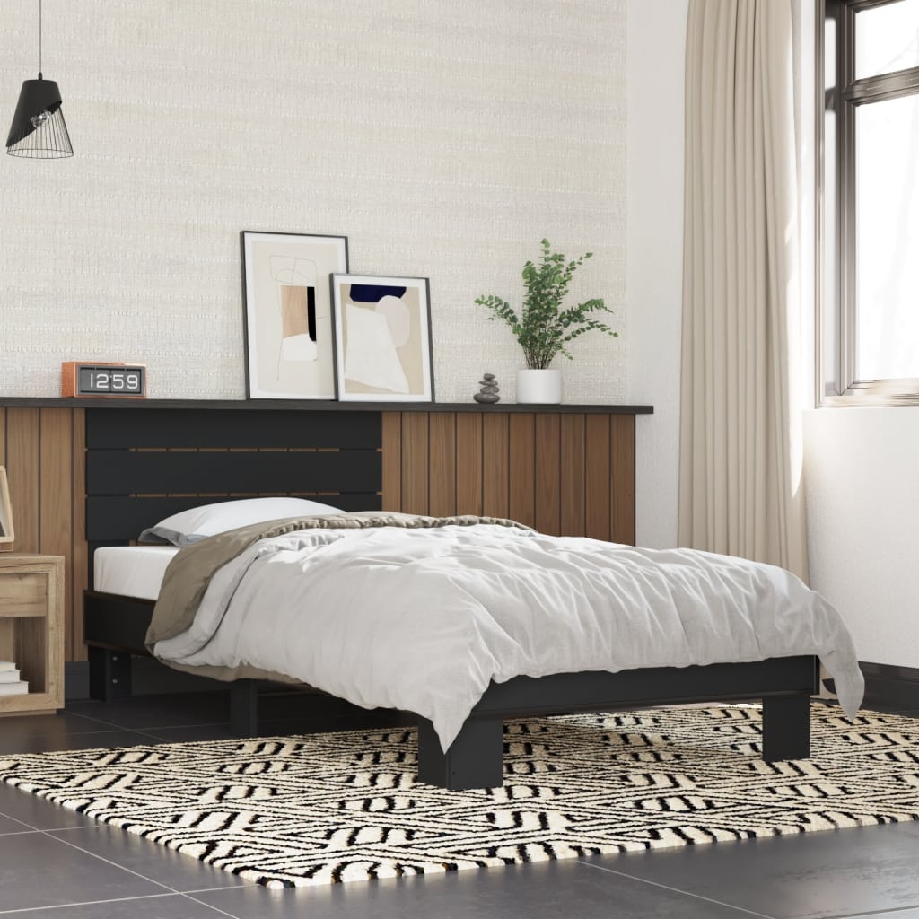 Bedframe bewerkt hout en metaal zwart 100x200 cm - AllerleiShop