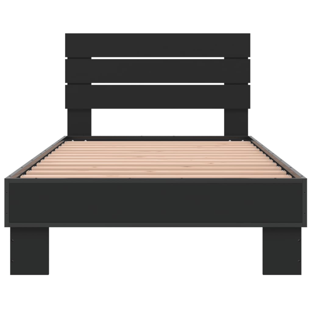 Bedframe bewerkt hout en metaal zwart 100x200 cm - AllerleiShop