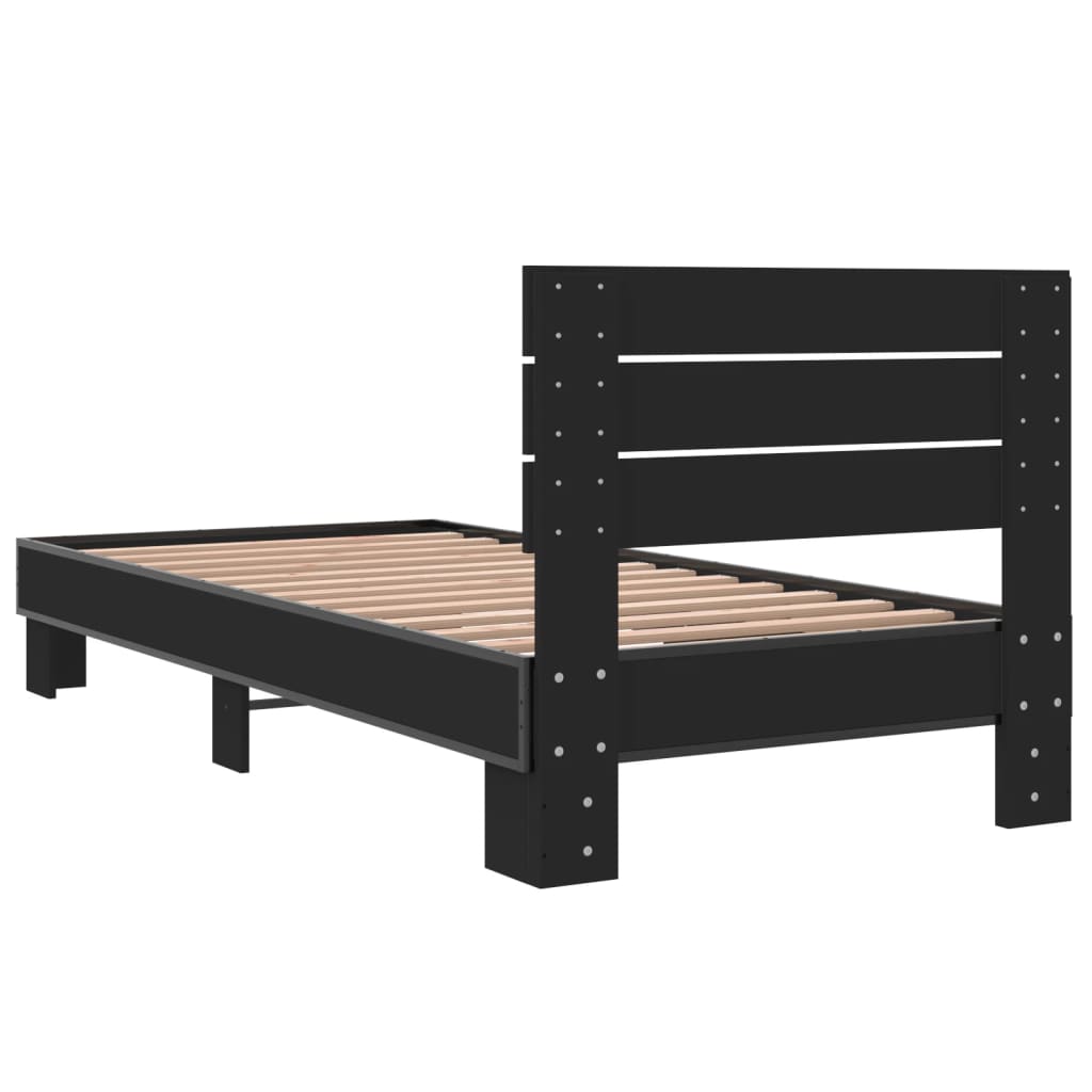 Bedframe bewerkt hout en metaal zwart 100x200 cm - AllerleiShop