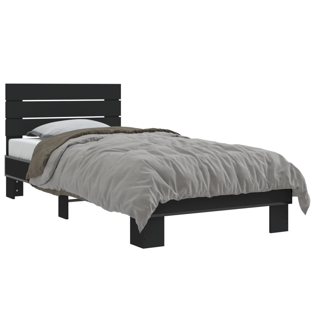 Bedframe bewerkt hout en metaal zwart 100x200 cm - AllerleiShop