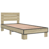 Bedframe bewerkt hout en metaal sonoma eikenkleurig 100x200 cm
