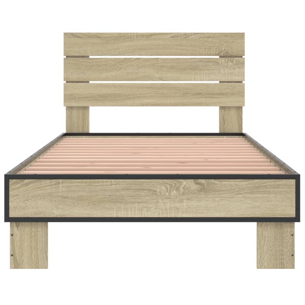 Bedframe bewerkt hout en metaal sonoma eikenkleurig 100x200 cm
